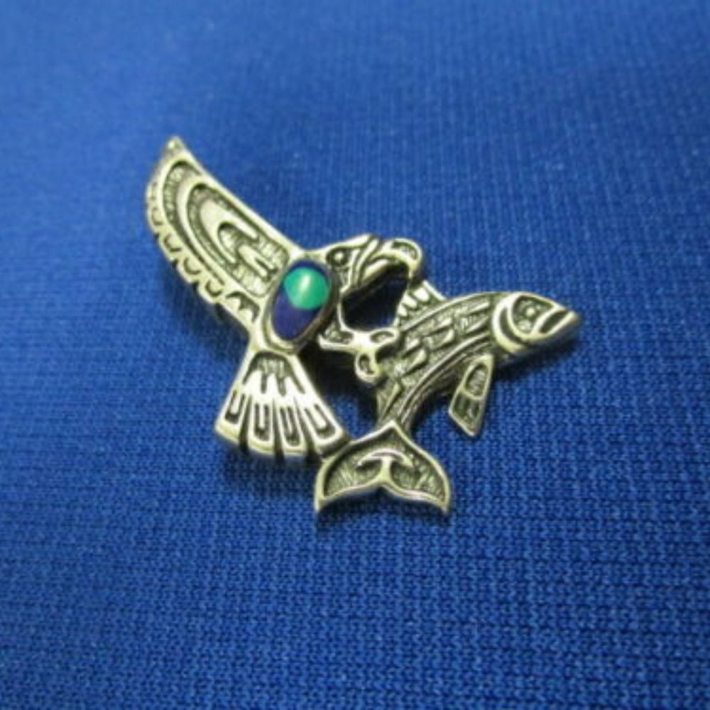 Sterling Totum Navajo Eagle Clutching Fish Pendant